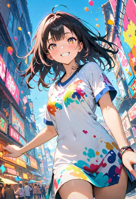 (masterpiece, highest quality, official art:1.2), (colorful), looking at the audience, one girl, alone, white background, floati...