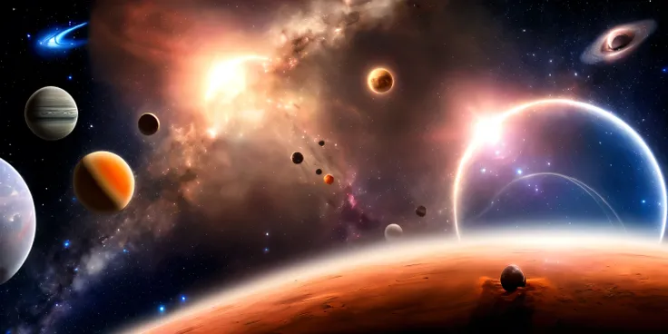 Spaceship, (some planets and galaxys in the background). 