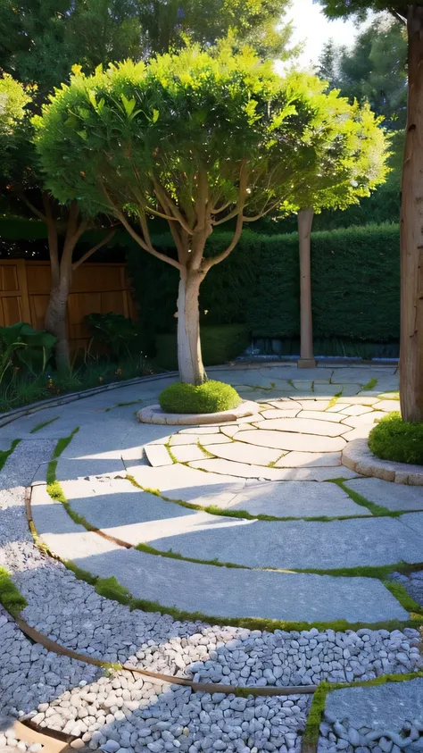 garden, A Tree, Lots of small stones on the floor