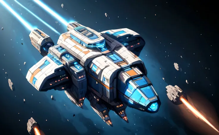 A shot of Zorax piloting his (spaceship) through an asteroid field.