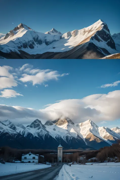 Argentine flag with landscape and snow 