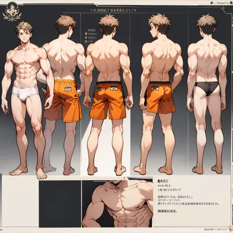 Masterpeice, best quality, correct annatomy, refrence sheet, male, underwear, athletic, multiple poses, front and back, muscular, adult, full body,