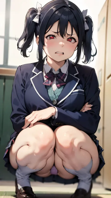 from front,focus on panties,fine underwear,black panty,flat chest
,BREAK,
nico yazawa, flat chest,black hair, (red eyes:1.5), twintails, hair bow, bow, red bow,
,BREAK,
gyaru, shirt, plaid, bow, blush, white shirt, hair ornament, nail polish, plaid skirt, ...