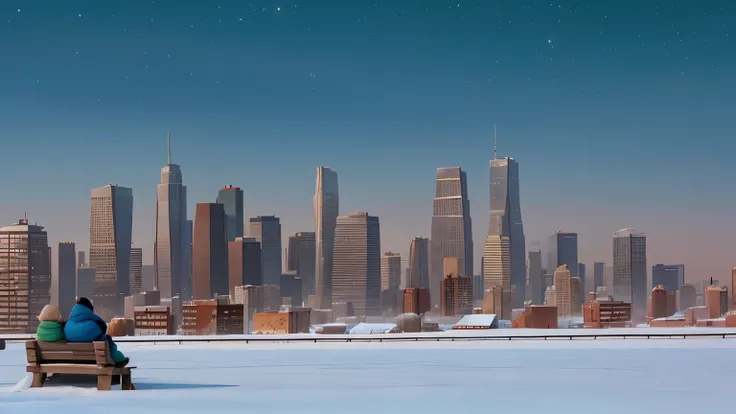 residents of a very cold city looking at the horizon