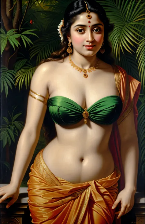 Looks like Jannat Zubair, Beautiful Indian Woman, wearing saree, sari Beauty, gorgeous, curvy, sexy navel folds, Apsara, Maharani, royal queen woman, nymph from Hindu Mythology, Urvashi, matchless beauty, Highly detailed, Oil Painting by Peter Paul Rubens ...