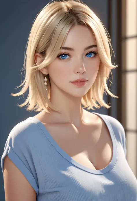 portrait, Practical, blue eyes, blond, Large Breasts, 4K resolution, High quality CG, Beautiful CG, Soft Light, fashion brand image, Fashionable and casual,