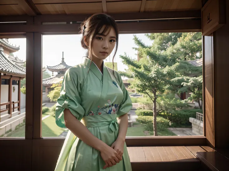 /Imagination Tips: https://image5.cdn.seaart.ai/static/upload/20230609/8209bbe6-5d3d-417a-ba6d-8cbde95790a7.png Aesthetic, A Bishōjo illustration, wearing light green hanfu:::2, diagonal composition, Up View: :0.5, Unreal Engine: :0.5, Soft Light::0.5, Gre...