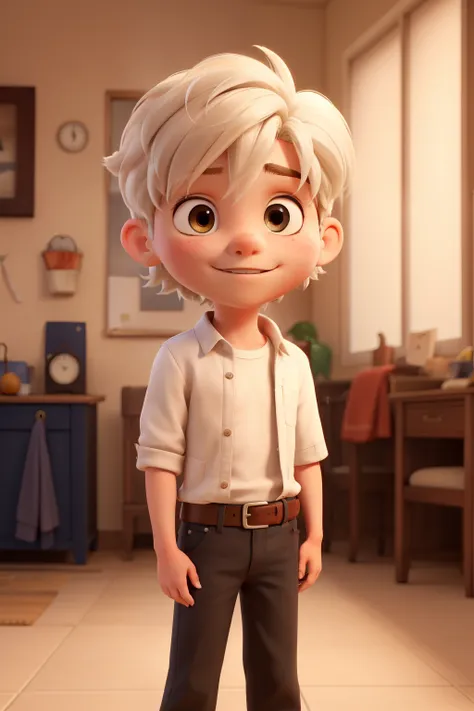 a boy with white skin color, light colored hair, petro hair, handsome 8 year old
