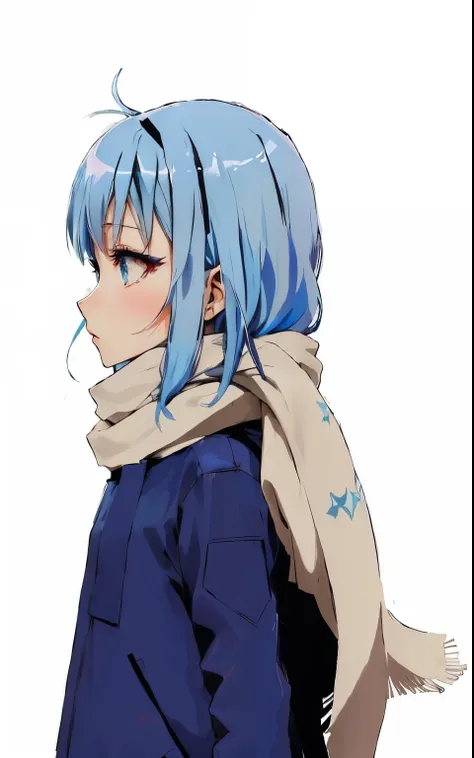 Anime girl with blue hair and a scarf., rimuru, rimuru tempest, profile shot of rimuru tempest, full photo of the rimuru storm, 2d anime style, rimuru and milim, anime moe art style, tensei shitara limo datta ken, blue color, ayanami, inspired by Rei Kamoi