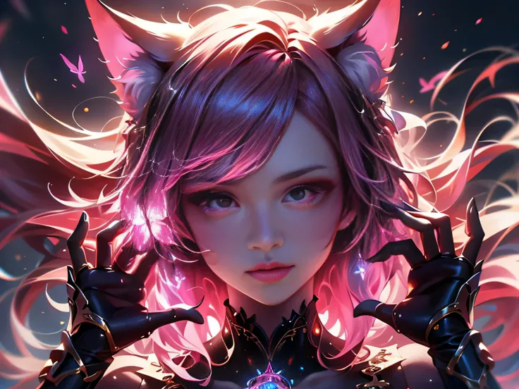 (Best Quality, 8K, Masterpiece, HDR, Soft Lighting, Picture Perfect, Realistic, Vivid), Cat Girl (1.0), Cat Girl with Red Hair and Dark Eyes in Revealing Clothes, Black Bodysuit with Lace Shiny Gloss Sheer Texture, Beautiful Anime Fantasy, Very beautiful a...