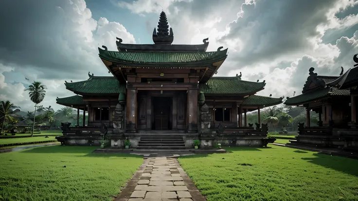 bali temple, overcast lighting, realistic, green screen