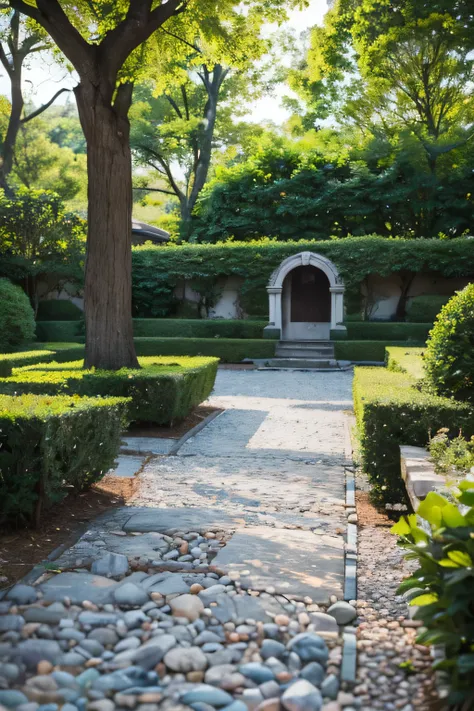 garden, A Tree, Lots of small stones on the floor, 강한 햇빛