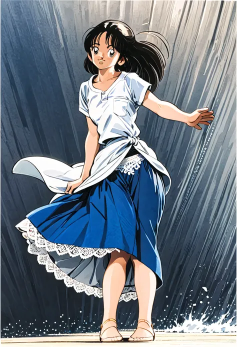Kyoko Otonashi's Long Skirt Uniform、The color is dark blue、
Low - Angle、
Low - Angle、Long skirt、Hold down your skirt that is being blown up by the strong wind、Anime white panties in a strong wind、Crotch is visible
ローレグのパンツ、Farbe: White、
Crotch is visib...