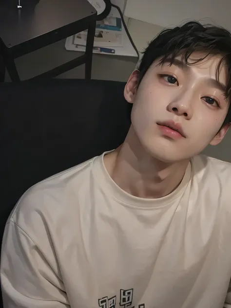 There is a man who is sitting with a cell phone, shinji, mark lee, inspired by jeonseok lee, hyung tae, hong june hyung, pale korean adorable face, kim doyoung, inspired by Adam Dario Keel, inspired by Kim Myeong-guk, Portrait of Blackpink's Jossi, ins...
