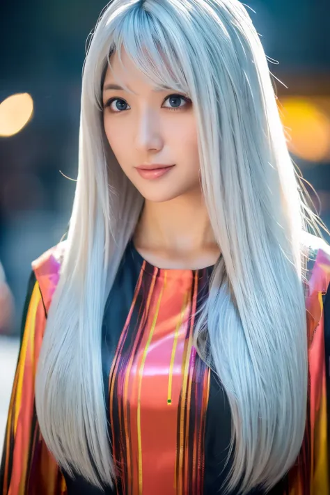 Masterpiece, high quality, high resolution, 8K, (solo:1.2), ((1girl)), Japanese woman, detailed face, detailed eyes, correct body structure, upper body, ((White hair:1.2)), very long hair, messy hair, slender body, seductive silhouette, luminous bones, dep...