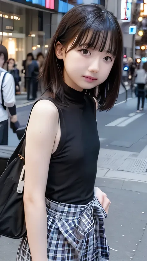 girl, Beautiful Eyes,High Resolution,high resolution,mysterious,Open,Volumetric lighting,gravure,fashion,slender,(short body:1.2),(flat chest:1.2),straw,Pedestrian precinct,Photo Spots,model,squat,Low - Angle,Looking Down,Oversized,Fluffy