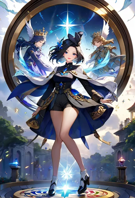 8K resolution, masterpiece, Highest quality, Award-winning works, unrealistic, sole sexy lady, Genshin Impact_clorinde, healthy shaped body, 18 years old, 158cm tall, huge firm bouncing busts,, black short hair, Break, Mysterious blue eyes, Standard nose, ...