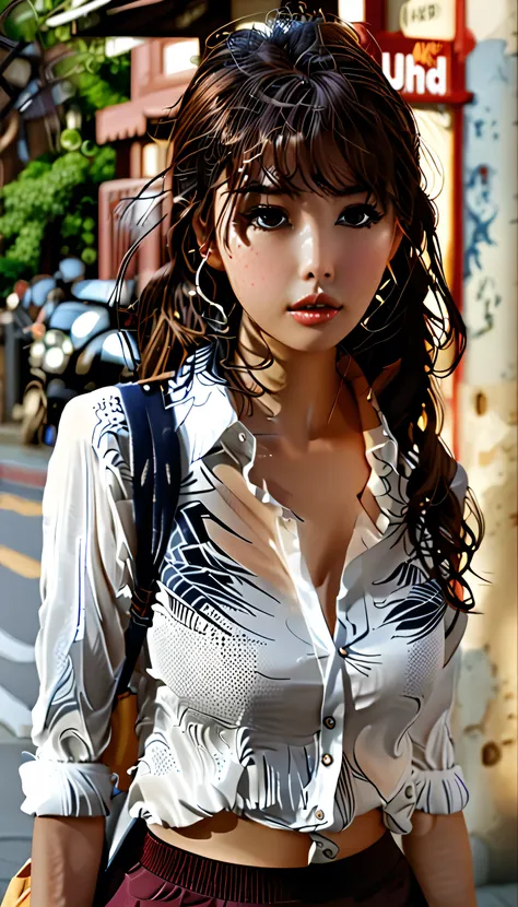 (((realistic photography))),, portrait, (afraid face:1.3),, beautiful girl, looking at viewer, , (school uniform:1.2), shirt but...