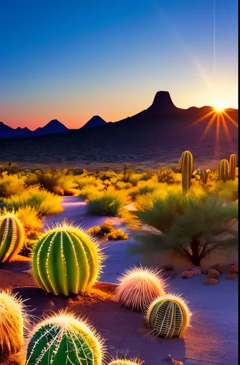 paisagem, Cactus plants in a desert area with a sky background, caatinga, paisagem do deserto, serene desert scenery at night.