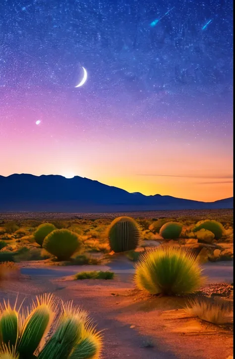 paisagem, Cactus plants in a desert area with a sky background, caatinga, paisagem do deserto, serene desert scenery at night.