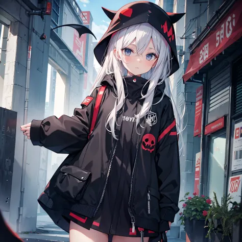 (((Grim Reaper's Scythe))) (((Gray Hair Short Hair blue eyes girl))),((night full moon My own big wings)),(Wearing a hood Black camisole Purple light), A tense look Shining Background Shining Edge