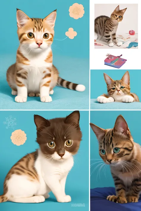 Charming Feline Habits"

Prompt:
Create illustrations depicting endearing habits of cats for a picture book under the SeaArt imprint.

Guidelines:
- Ensure that the illustrations portray cats in realistic settings.
- Include the entire body of the cat from...