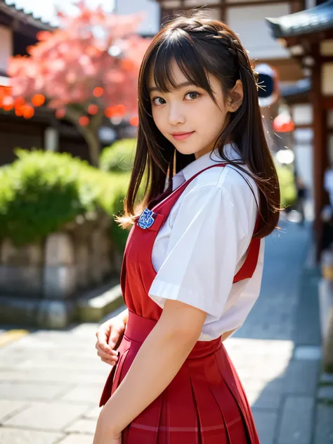 (Best-quality, Masterpiece, Ultra-High-Resolution, (Photorealistic:1.4), Raw Photo, depth of field, professional lighting, perfect anatomy, extremely details), 1girl, 15-years-old, the most famous Japanese idol, cowboy shot, upturned ass, (wearing Japanese...