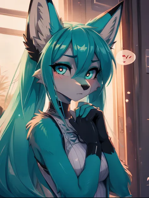 miku hatsune x vixen, primer plano  high definition, jealous, hands together upset, high definition