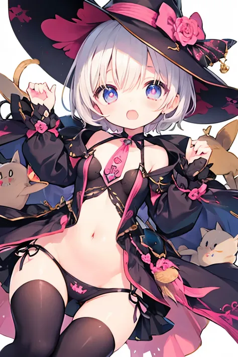 NSFW,7-year-old girl、Young、Witch、Very beautiful and Shining Eyes、Shining Eyes、1 girl、Small breasts、Big Mouth、high school girl、Small breasts、Cat ear、Transparent pink short hair、