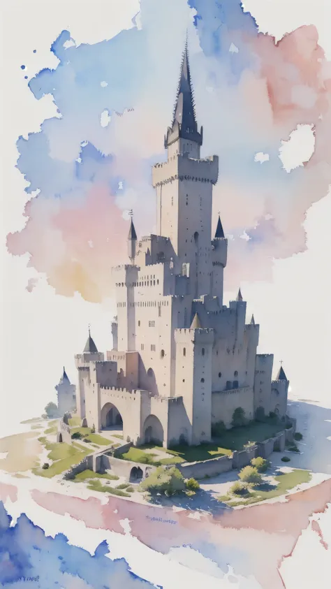 (masterpiece),(highest quality:1.2),(very detailed:1.2),(high resolution),(((watercolor))),8k,wallpaper,city,(((castle)))