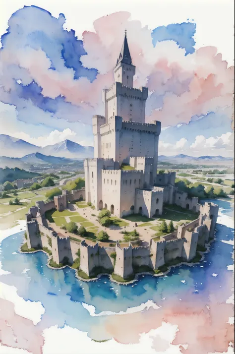 (masterpiece),(highest quality:1.2),(very detailed:1.2),(high resolution),(((watercolor))),8k,wallpaper,city,(((castle)))