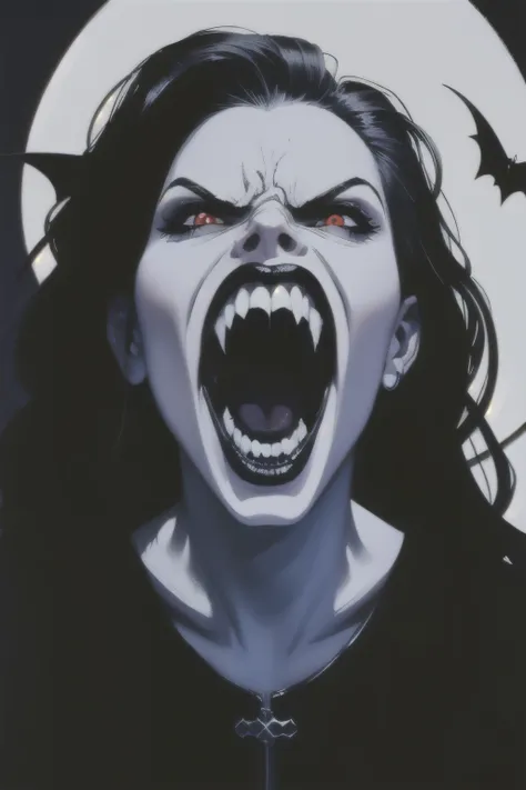 (masterpiece, top quality, best quality, official art, beautiful and aesthetic:1.2), (black and white:1.5), a pale vampire girl ...