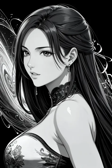 (​masterpiece, Highest quality, Highest quality, Official Art, Beautiful and aesthetic:1.2), (Highest quality, masterpiece painting:1.3), black and white line drawings,(Monochrome:1.4),Immature woman, 16 years old, (Half Body Shot), masterpiece, Ultra-high...