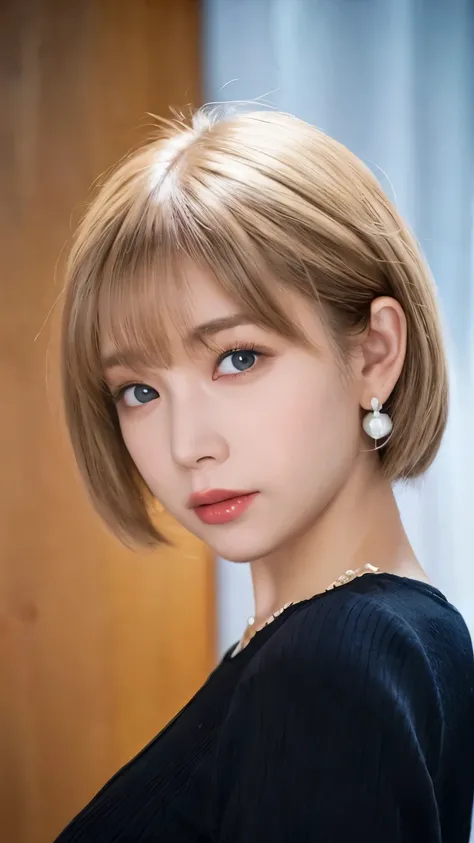 bright look、ponytail、young, shiny, white, glossy skin、best lookblonde for bangs between eyes with reflected light、platinum blond...