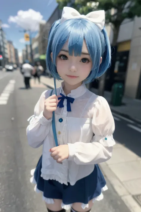 Photorealistic、Chibi Girl Doll（Street、Rems Cosplay of Rezero、whole body）