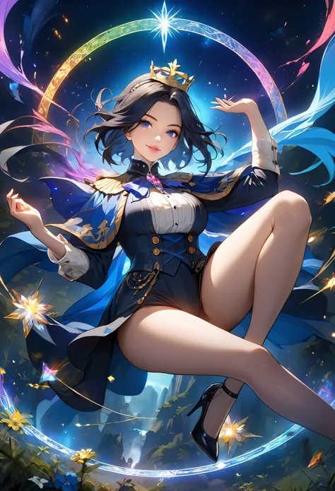 8K resolution, masterpiece, Highest quality, Award-winning works, unrealistic, sole sexy lady, Genshin Impact: clorinde, healthy shaped body, 18 years old, 158cm tall, huge firm bouncing busts,, black short hair, Break, Mysterious blue eyes, Standard nose,...