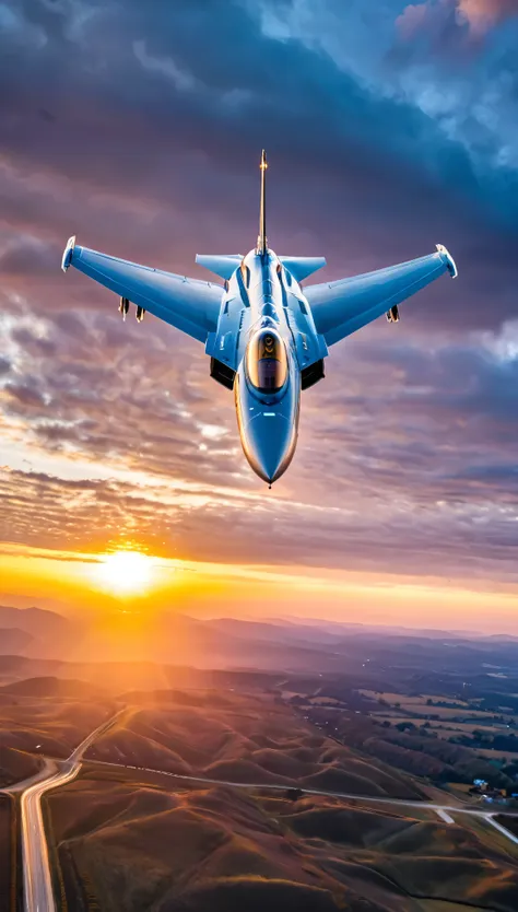 wide shot photo of modern fighter jet, raw, ((fighter jet):1.3), ((majestic decal):1.1), ((tyndall effect):1.2), ((aerial view o...