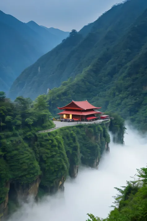 There is a small red building on the top of the mountain., Written by Zheng Jiashui, Chinese landscape, Written by Yuan Jiang, Amazing Landscape Images, Zhangjiajie in the early morning, Bangs Su Su, Raymond Han, Breathtakingly beautiful mountains々, By Xia...