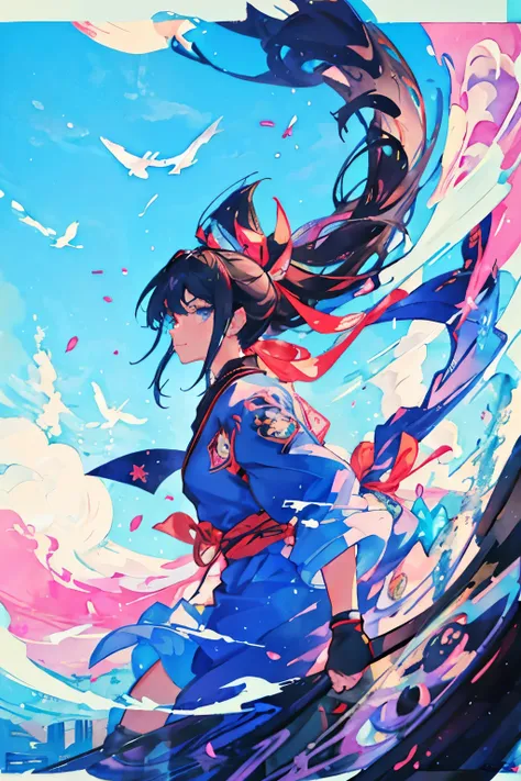 luxury masterpiece, highest quality,
colorful smoke
one girl, ninja, comic style, anime style illustration, ninja outfit, cool, ...