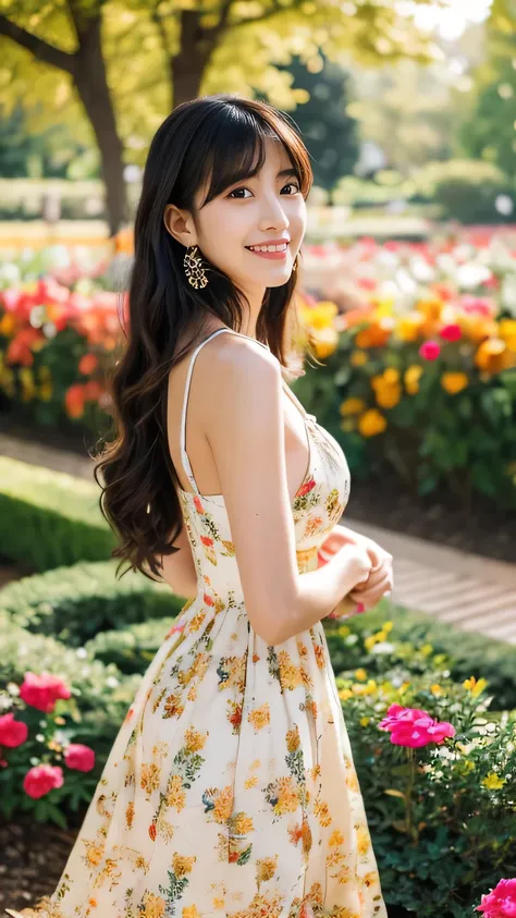 ((masterpiece)), 8K, masterpiece, Highest quality, 1 Girl, alone, Realistic, Autumn garden, Realistic, Very detailed, Detailed Background, (alone: 1.4), Wearing a colorful dress, Happy expression, Slender body, リアルでVery detailed長い髪, Intricate details, mast...