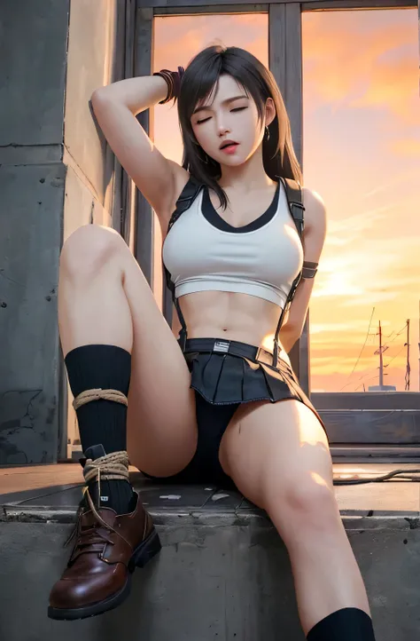 (Highest quality, 4K, masterpiece: 1.1), (Realistic: 1.3), break (((FF7,Tifa_Lockhart))),(Arms tied:1.3), (Foot binding:1.3),( field, bondage:1.3),(shibari :1.5),(Lock:1.3),(Dark Room, A nearly unlit torture chamber:1.3),(Spread your legs:1.3),(Spread your...