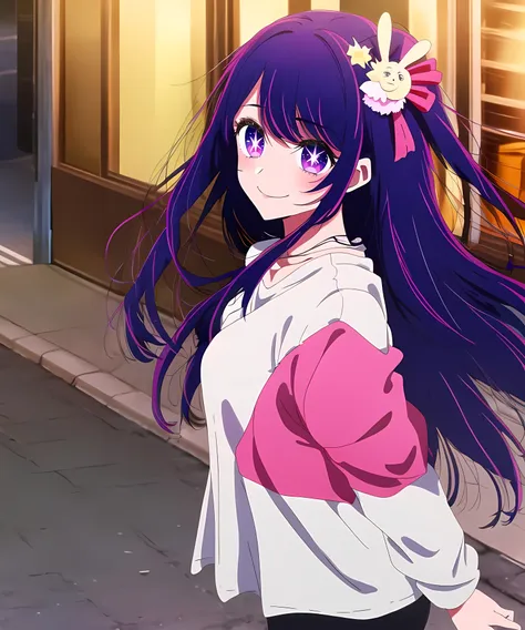 anime girl with long purple hair and a flower in her hair