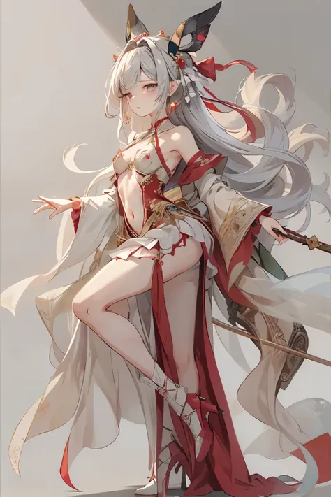 ((best quality)), ((masterpiece)), (detailed), 1girl, character design, nsfw, long white grey hair, grey white eyes, very skinny...