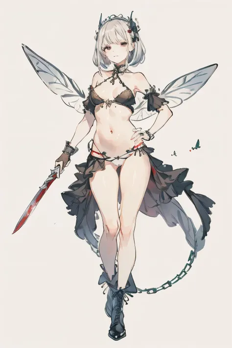  ((best quality)), ((masterpiece)), (detailed), 1girl, Character design, NSFW, long white grey hair, grey white eyes, very skinny, detailed, best quality, prominent collarbones, skinny arms, flat stomach, visible hip bones, small breasts, full body, blank ...