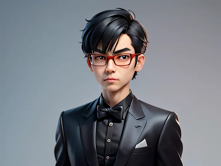 Young man with oriental face ,u tiger, oriental face in formal suit, short black hair, silver glasses, digital painting, 3D character design by Mark Clairedon and Pixar and Hayao Miyazaki and Akira Toriyama, the illustration is a high-definition illustrati...