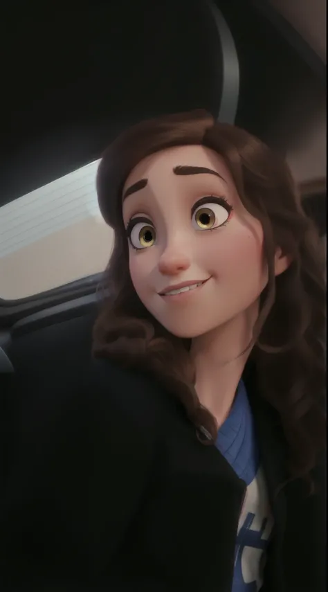 Woman, Brunetette, eyes browns, disney pixar style, high resolution, best qualityer.