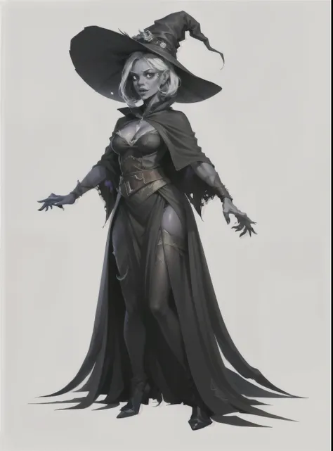 I want a character on a white background, png,full body image, I want a grotesque witch, but sexy, and with black clothing all over the body
