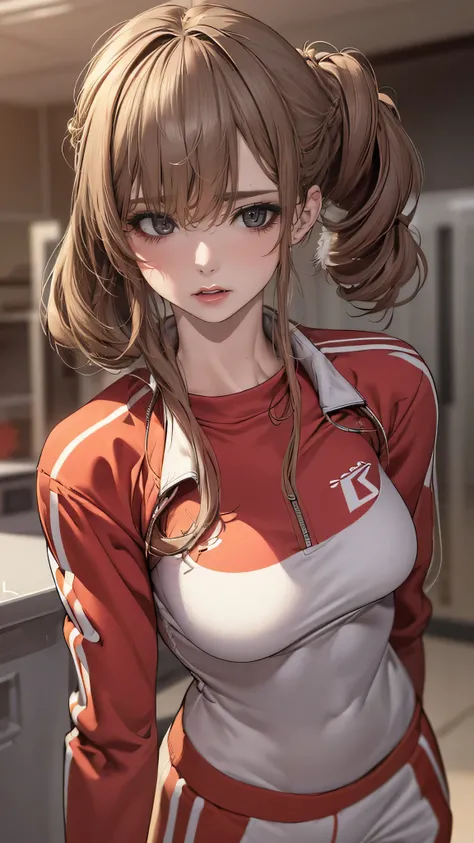 locker room,track suit,(Thin type:1.5),(large breasts),(random hairstyle),(Highest image quality,(8K), Ultra-realistic, Best Quality, High quality, High Definition, high quality texture, high detailing, Beautiful detailed, fine detailed, extremely details ...