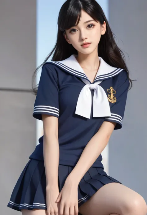 Cute Teenage Girls, Height: about 160cm, Brown eyes, Wearing a high ,Wear a sailor uniform、 Random black hair, masterpiece, 最high quality, 超high quality, high quality, High resolution, ultla High resolution, Disorganized, 4K, 8K, 16K, Very detailed, Comple...