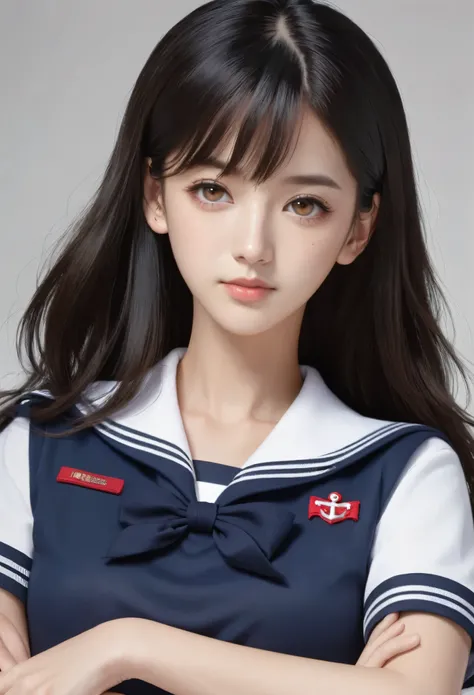 Cute Teenage Girls, Height: about 160cm, Brown eyes, Wearing a high ,Wear a sailor uniform、 Random black hair, masterpiece, 最high quality, 超high quality, high quality, High resolution, ultla High resolution, Disorganized, 4K, 8K, 16K, Very detailed, Comple...